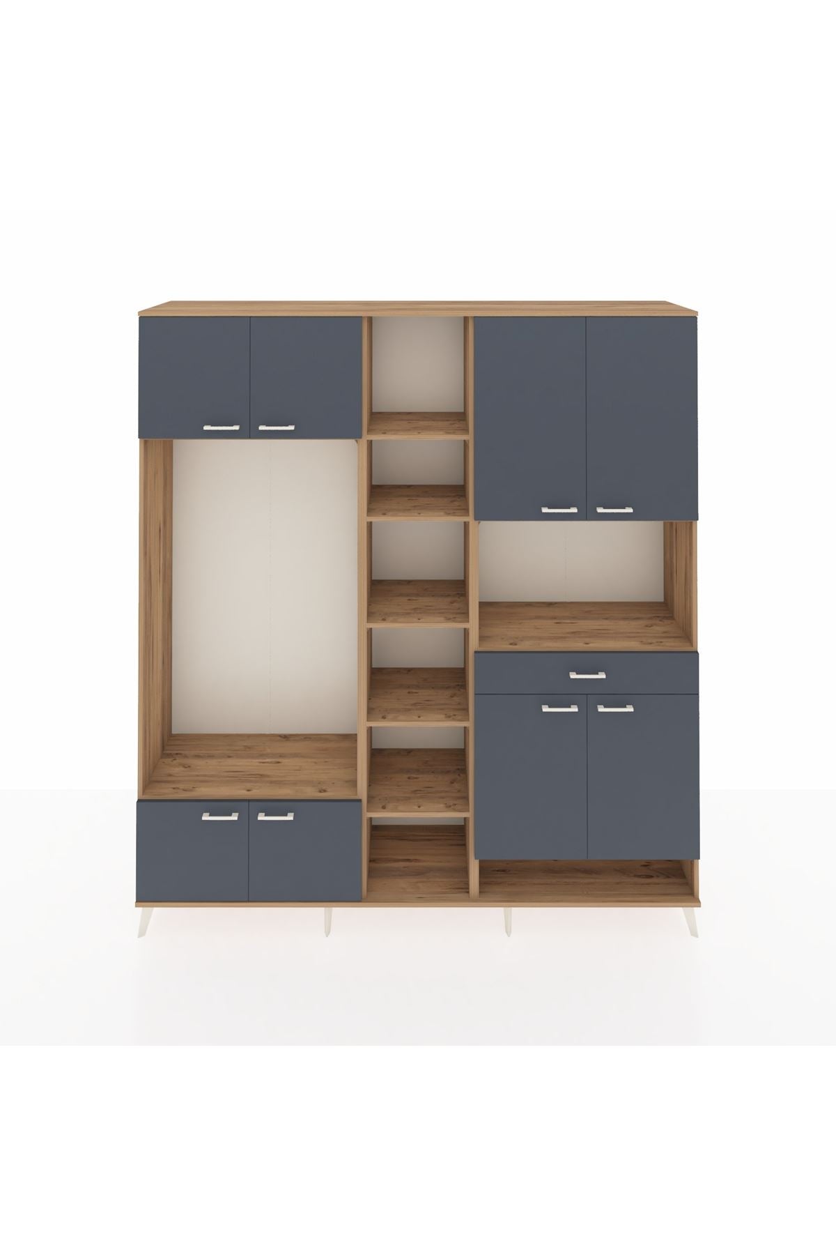 Hyperion Dolap 12 Raflı Tek Çekmeceli 8 Kapaklı 220x44x243 Çam-Antrasit/Antrasit