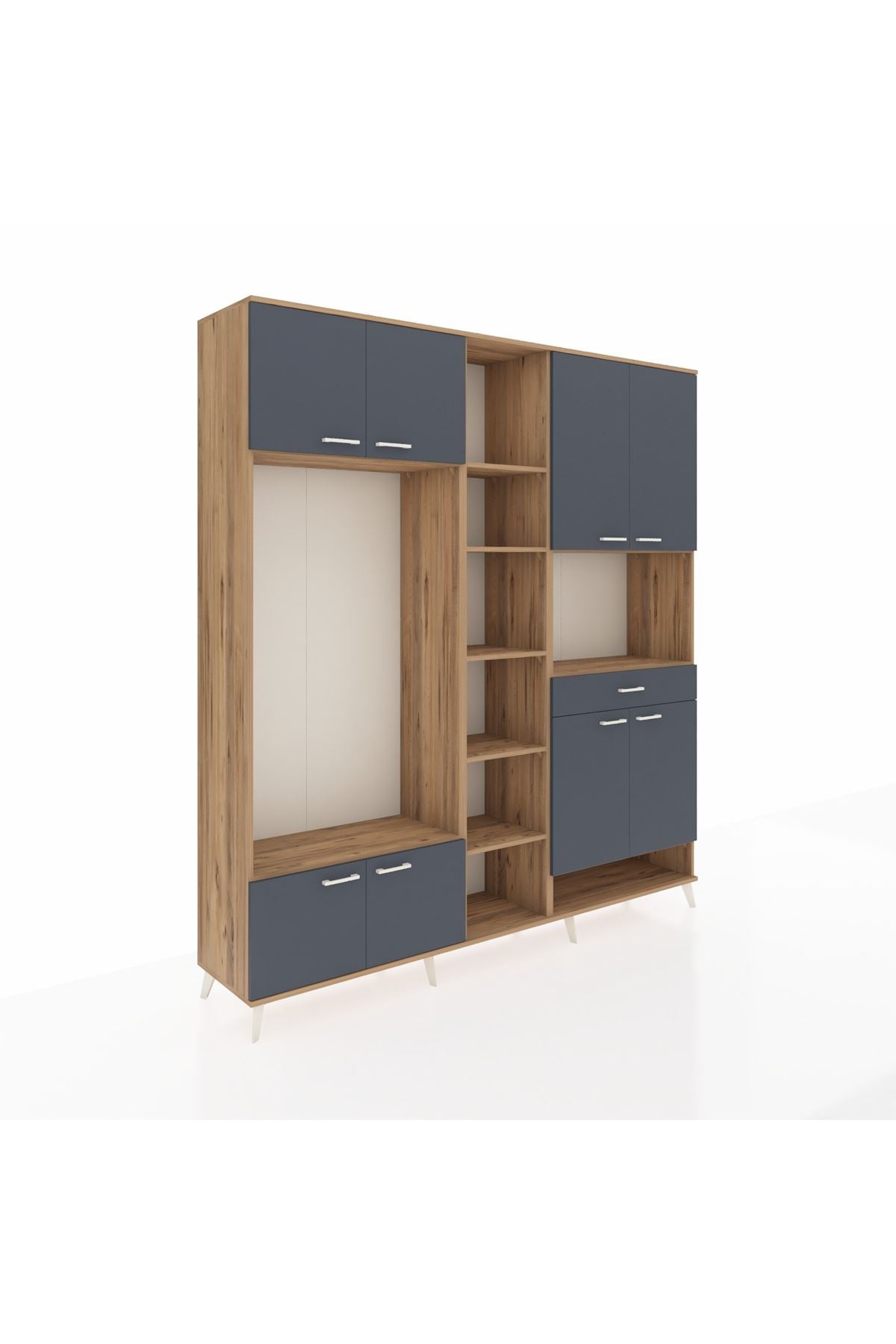 Hyperion Dolap 12 Raflı Tek Çekmeceli 8 Kapaklı 220x44x243 Çam-Antrasit/Antrasit