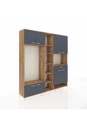 Hyperion Dolap 12 Raflı Tek Çekmeceli 8 Kapaklı 220x44x243 Çam-Antrasit/Antrasit