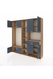 Hyperion Dolap 12 Raflı Tek Çekmeceli 8 Kapaklı 220x44x243 Çam-Antrasit/Antrasit