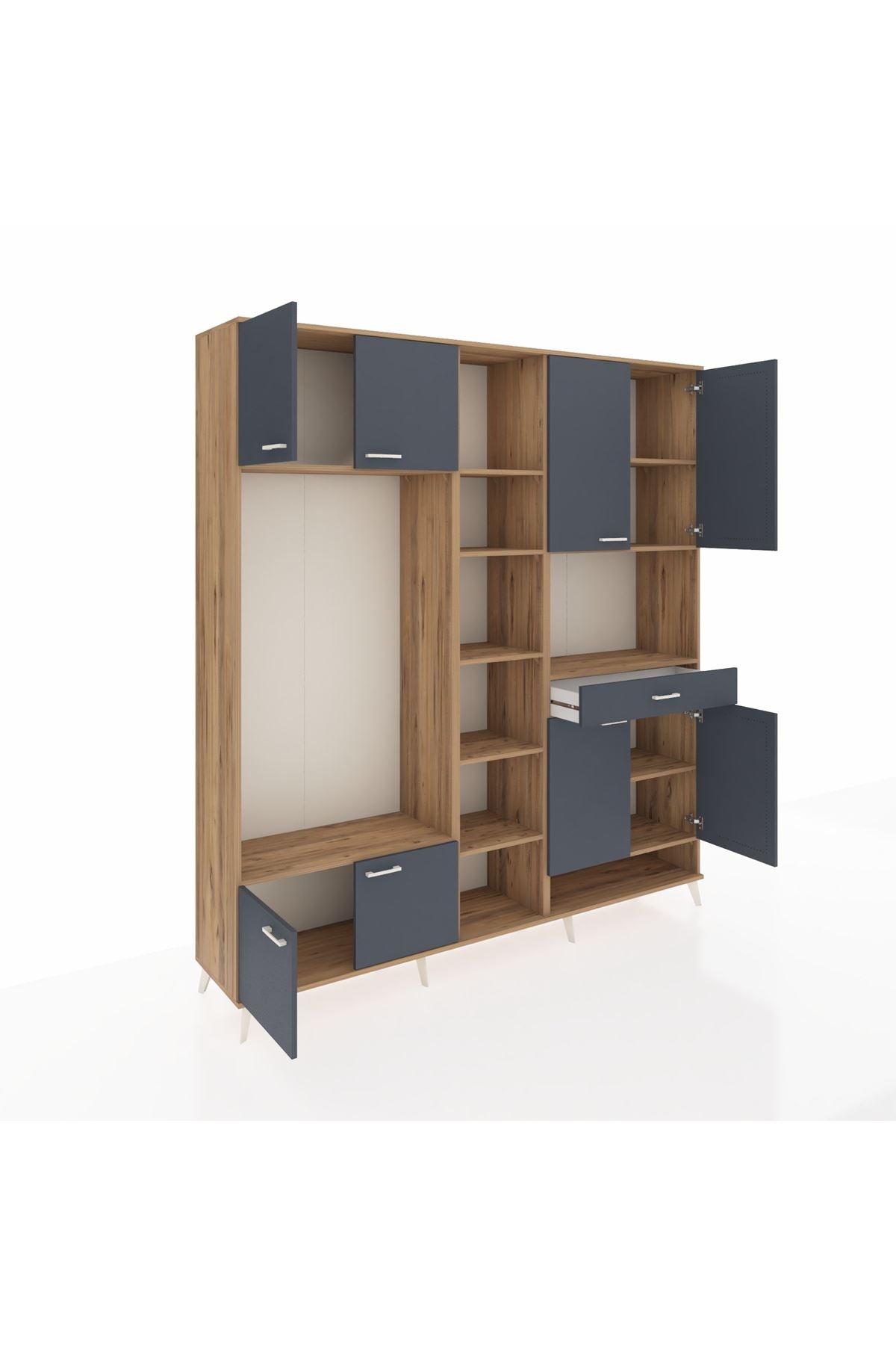 Hyperion Dolap 12 Raflı Tek Çekmeceli 8 Kapaklı 220x44x243 Çam-Antrasit/Antrasit