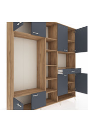 Hyperion Dolap 12 Raflı Tek Çekmeceli 8 Kapaklı 220x44x243 Çam-Antrasit/Antrasit