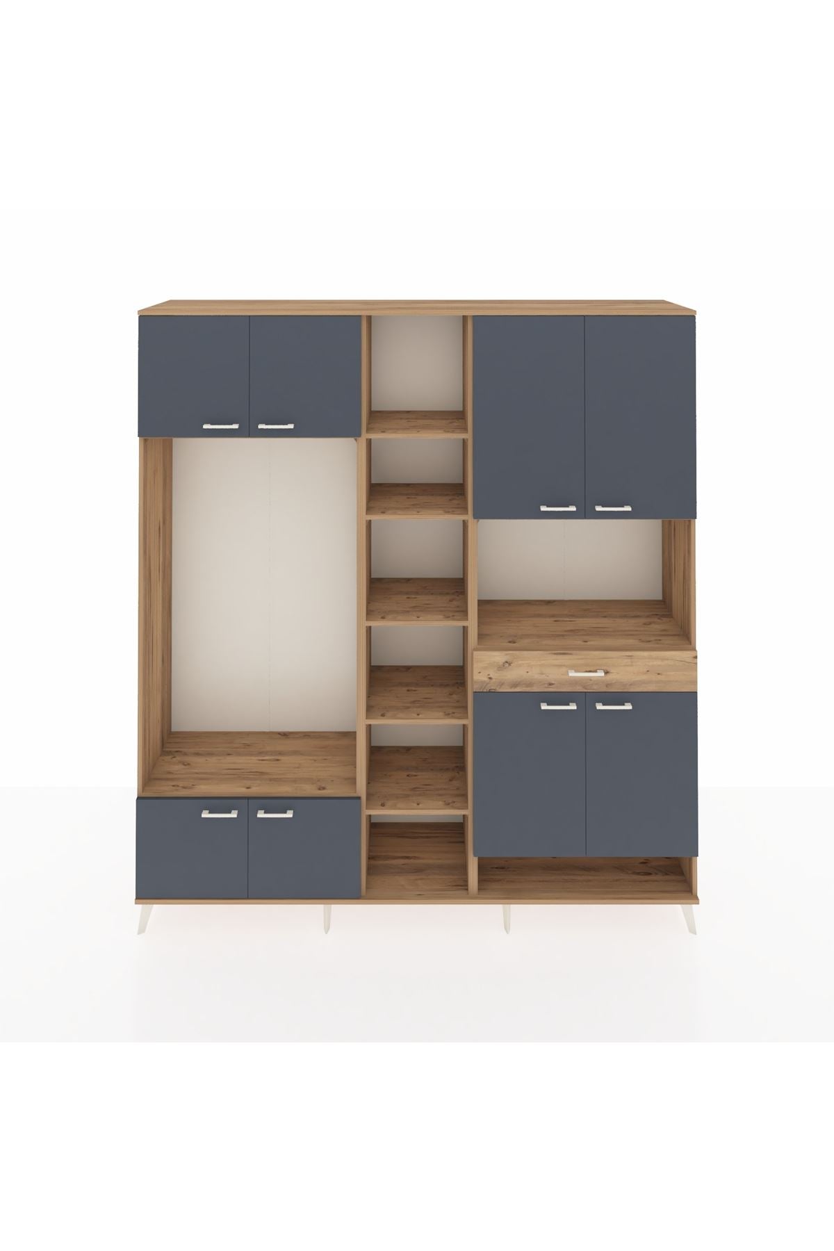 Hyperion Dolap 12 Raflı Tek Çekmeceli 8 Kapaklı 220x44x243 Çam-Antrasit/Çam