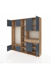 Hyperion Dolap 12 Raflı Tek Çekmeceli 8 Kapaklı 220x44x243 Çam-Antrasit/Çam