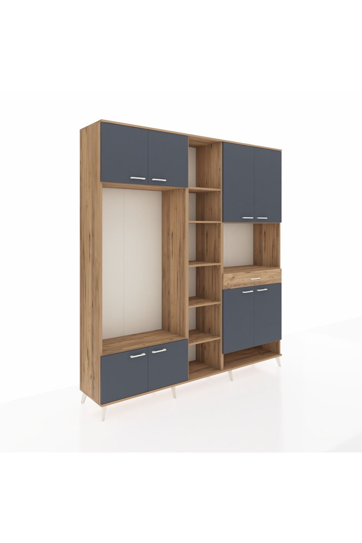 Hyperion Dolap 12 Raflı Tek Çekmeceli 8 Kapaklı 220x44x243 Çam-Antrasit/Çam