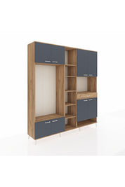 Hyperion Dolap 12 Raflı Tek Çekmeceli 8 Kapaklı 220x44x243 Çam-Antrasit/Çam