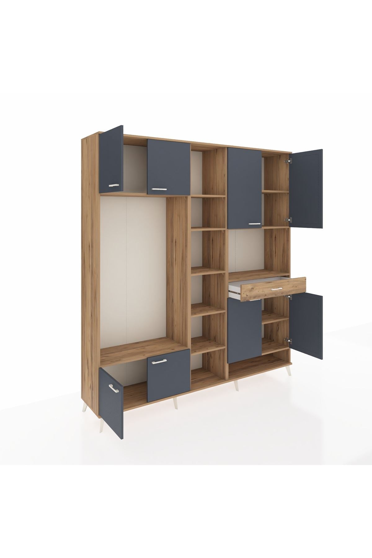 Hyperion Dolap 12 Raflı Tek Çekmeceli 8 Kapaklı 220x44x243 Çam-Antrasit/Çam