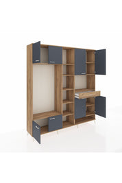 Hyperion Dolap 12 Raflı Tek Çekmeceli 8 Kapaklı 220x44x243 Çam-Antrasit/Çam