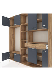 Hyperion Dolap 12 Raflı Tek Çekmeceli 8 Kapaklı 220x44x243 Çam-Antrasit/Çam