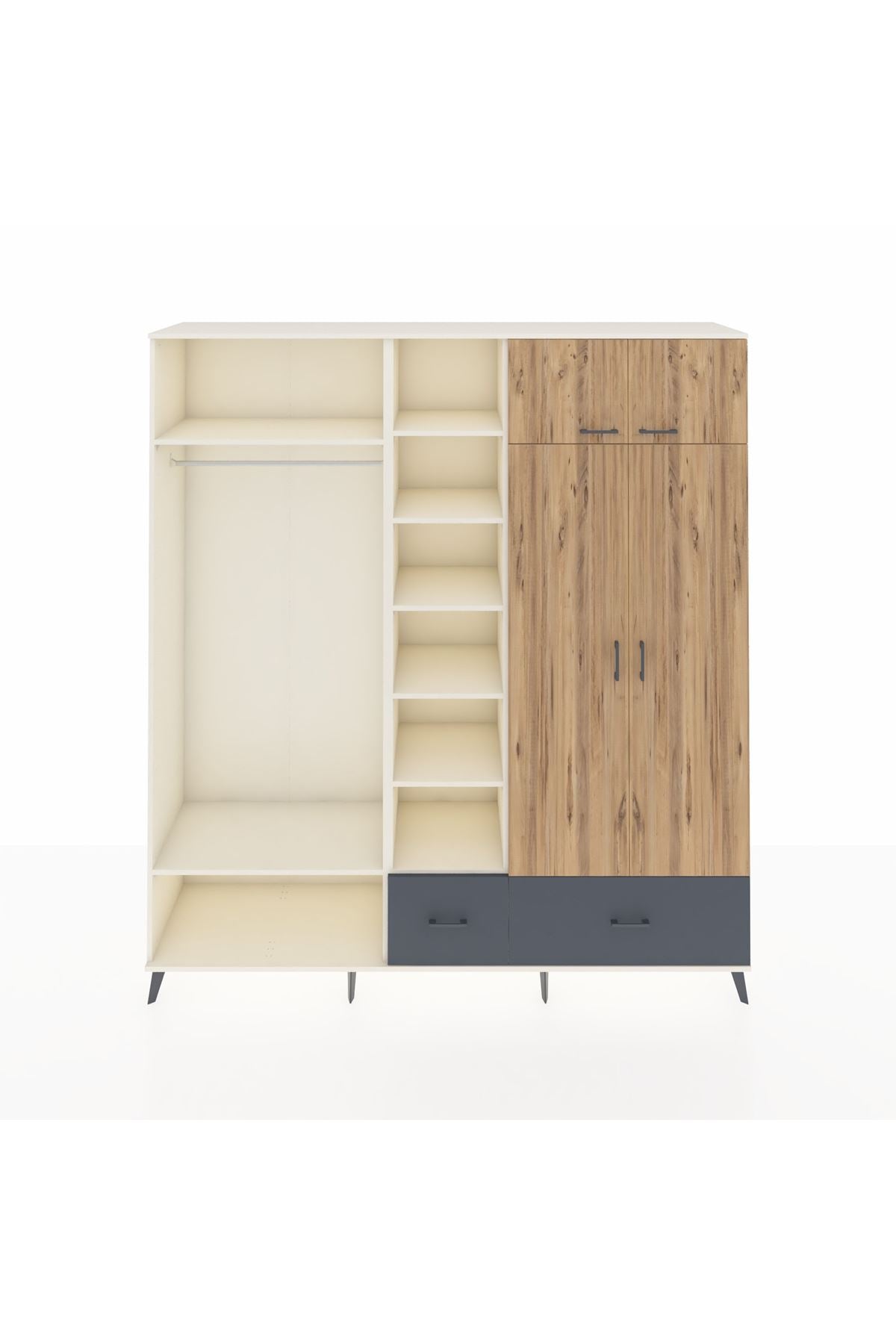 Hyperion Dolap 12 Raflı 2 Çekmeceli 2 Askılı 220x44x243 Aytaşı-Çam/Antrasit