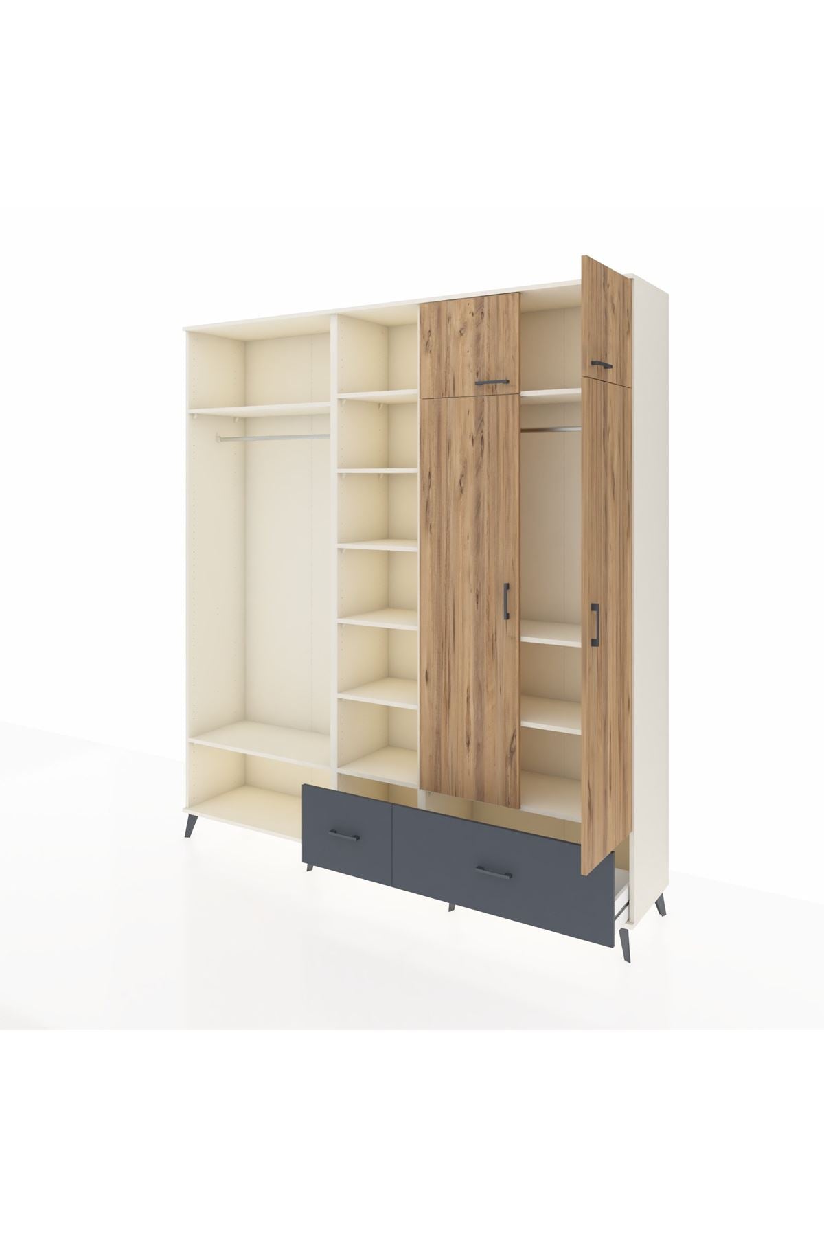 Hyperion Dolap 12 Raflı 2 Çekmeceli 2 Askılı 220x44x243 Aytaşı-Çam/Antrasit