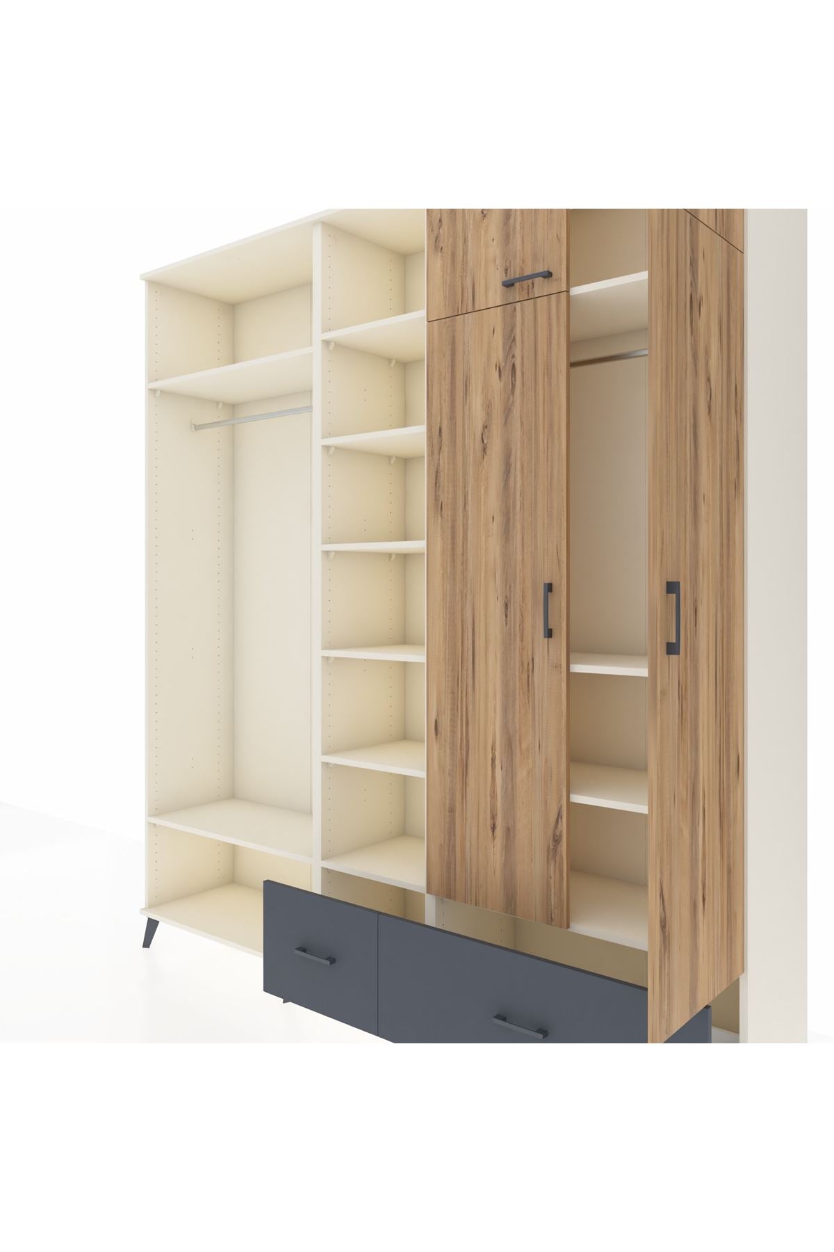 Hyperion Dolap 12 Raflı 2 Çekmeceli 2 Askılı 220x44x243 Aytaşı-Çam/Antrasit