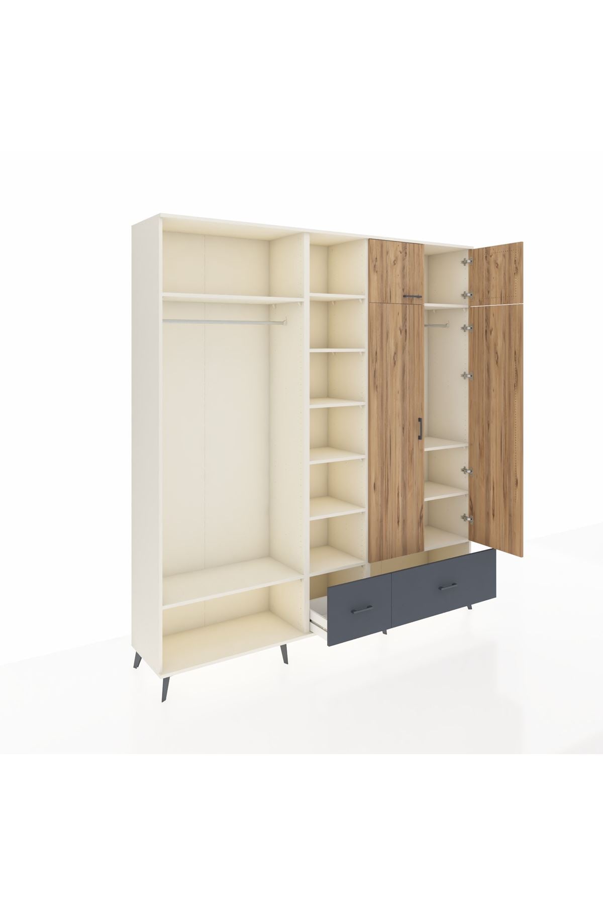 Hyperion Dolap 12 Raflı 2 Çekmeceli 2 Askılı 220x44x243 Aytaşı-Çam/Antrasit