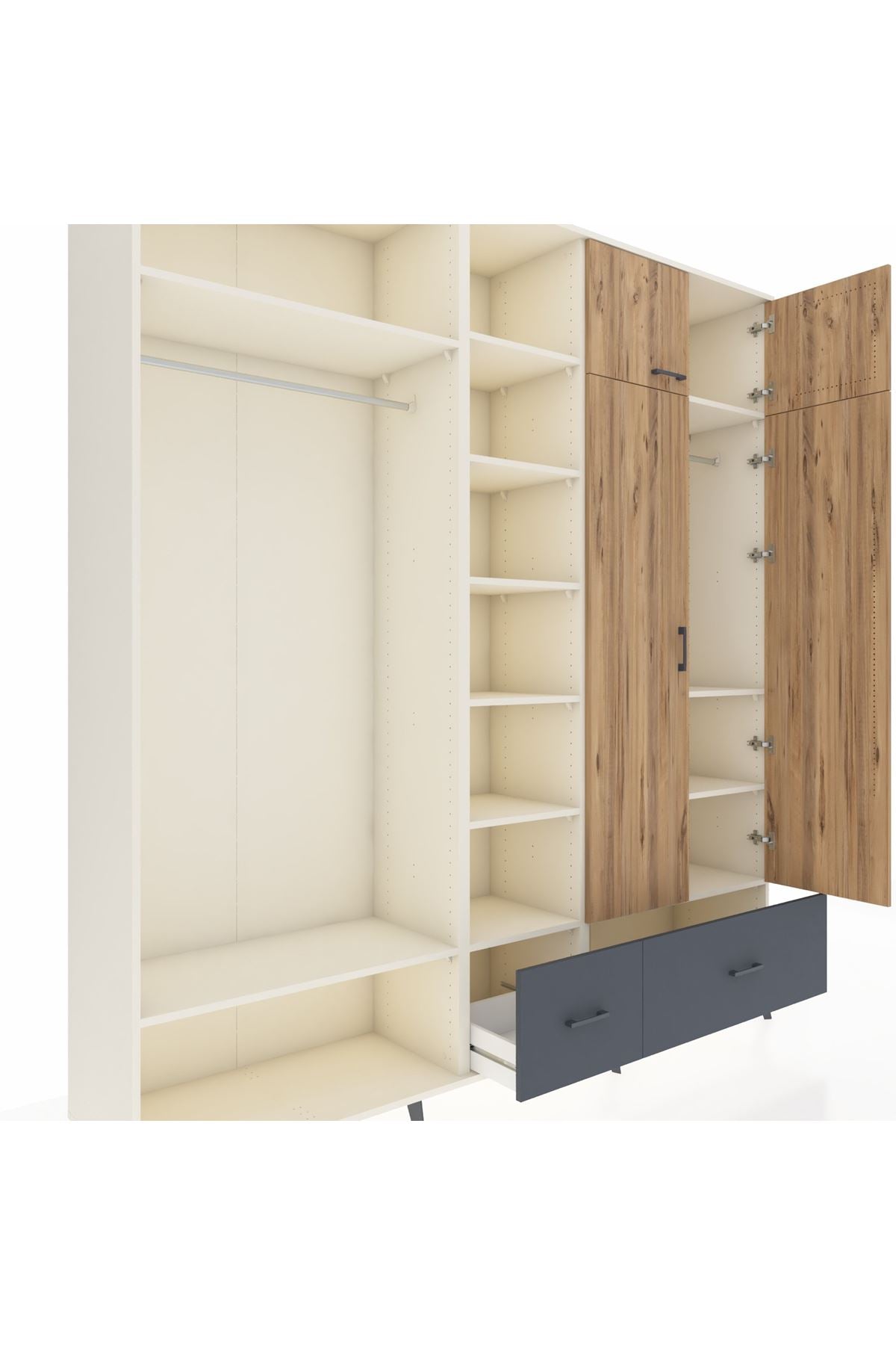 Hyperion Dolap 12 Raflı 2 Çekmeceli 2 Askılı 220x44x243 Aytaşı-Çam/Antrasit