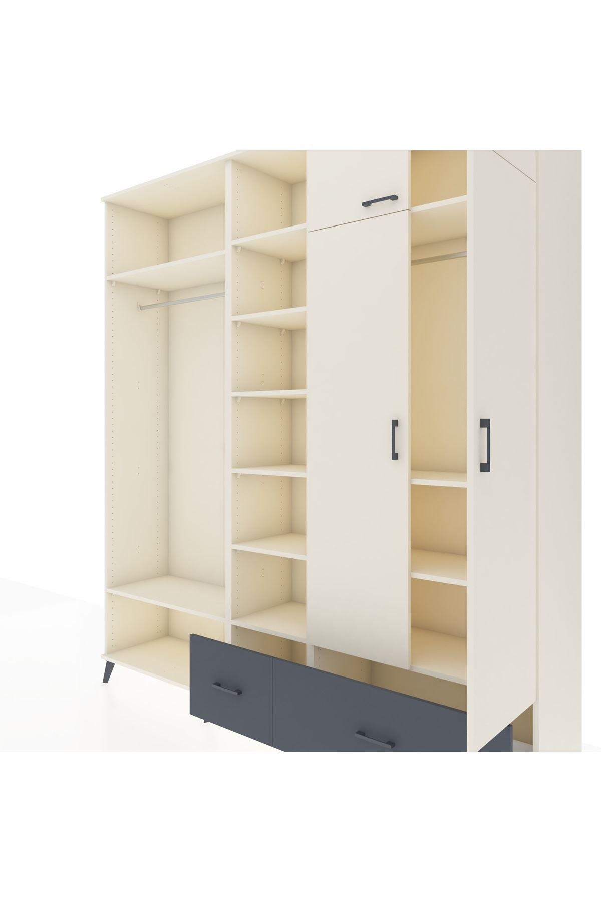 Hyperion Dolap 12 Raflı 2 Çekmeceli 2 Askılı 220x44x243 Aytaşı-Aytaşı/Antrasit