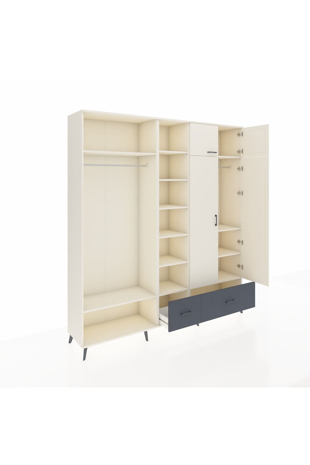 Hyperion Dolap 12 Raflı 2 Çekmeceli 2 Askılı 220x44x243 Aytaşı-Aytaşı/Antrasit