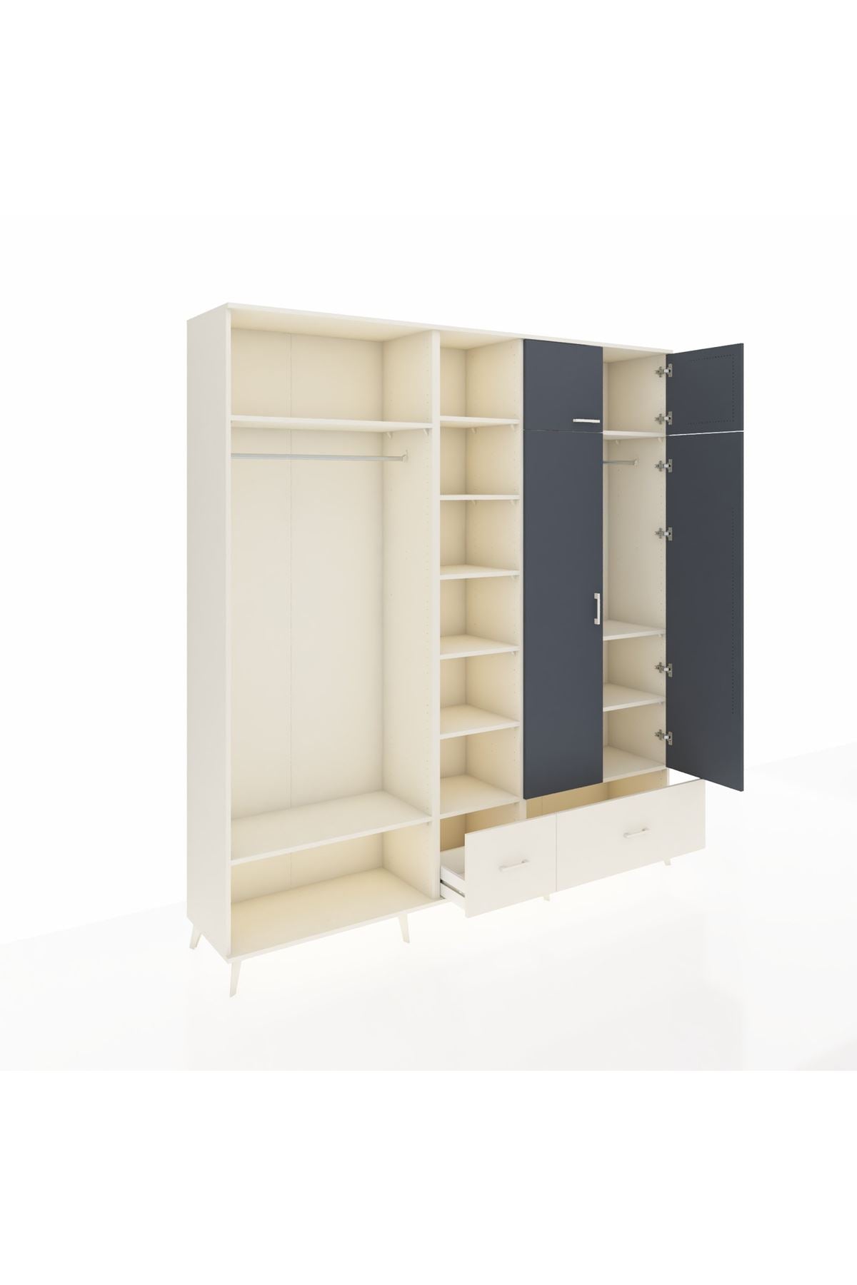 Hyperion Dolap 12 Raflı 2 Çekmeceli 2 Askılı 220x44x243 Aytaşı-Antrasit/Aytaşı