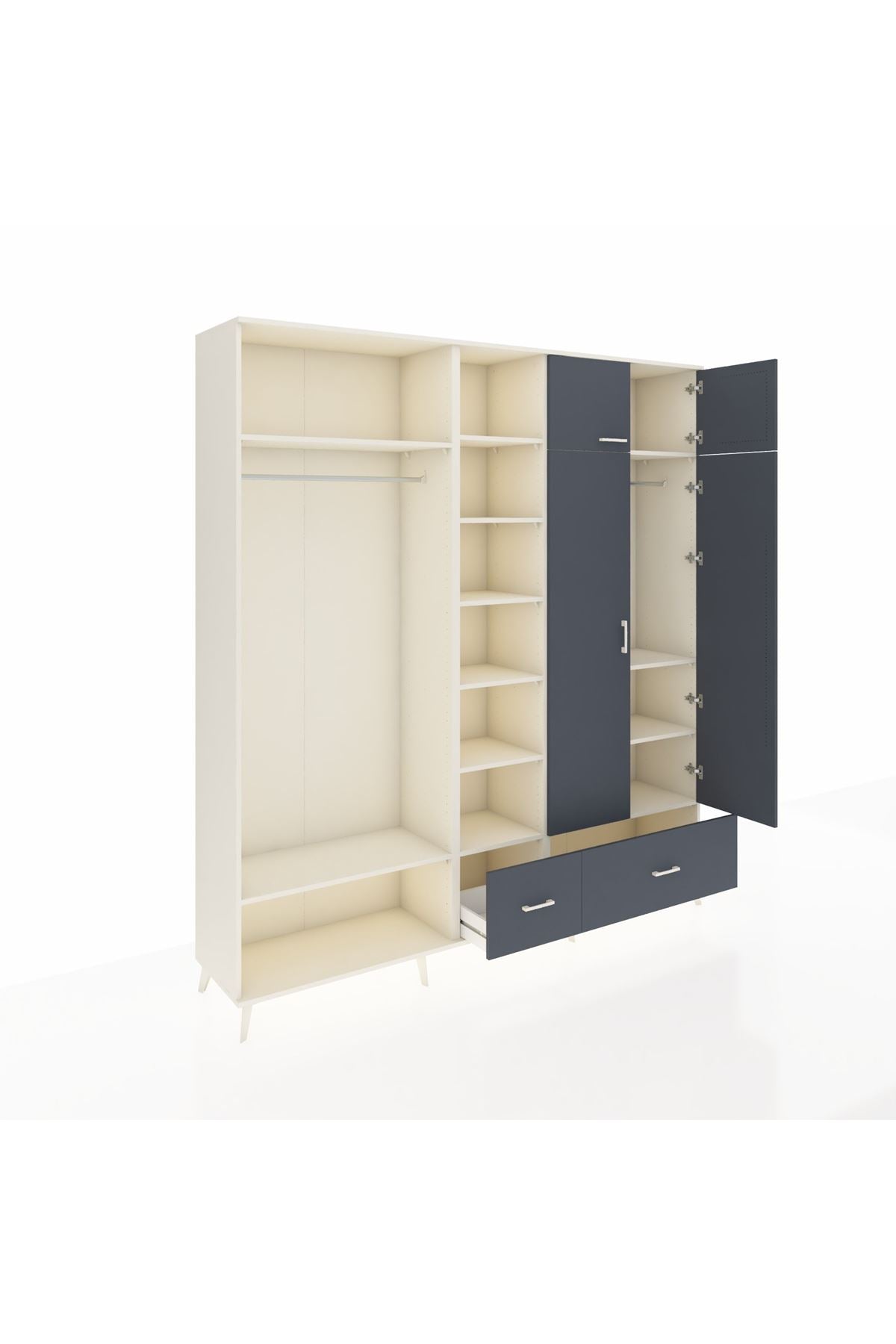 Hyperion Gardrop 12 Raflı 2 Çekmeceli 2 Askılı 220x44x243 Aytaşı-Antrasit/Antrasit