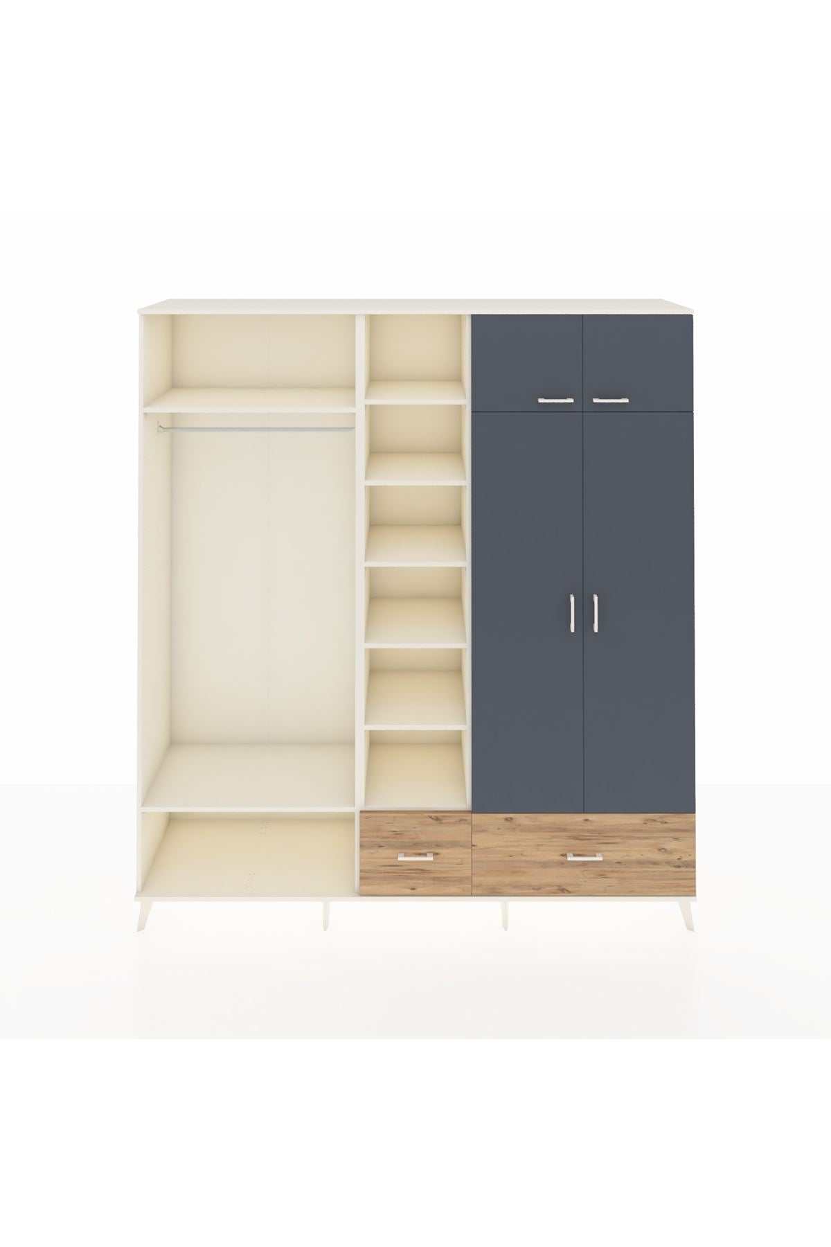 Hyperion Dolap 12 Raflı 2 Çekmeceli 2 Askılı 220x44x243 Aytaşı-Antrasit/Çam