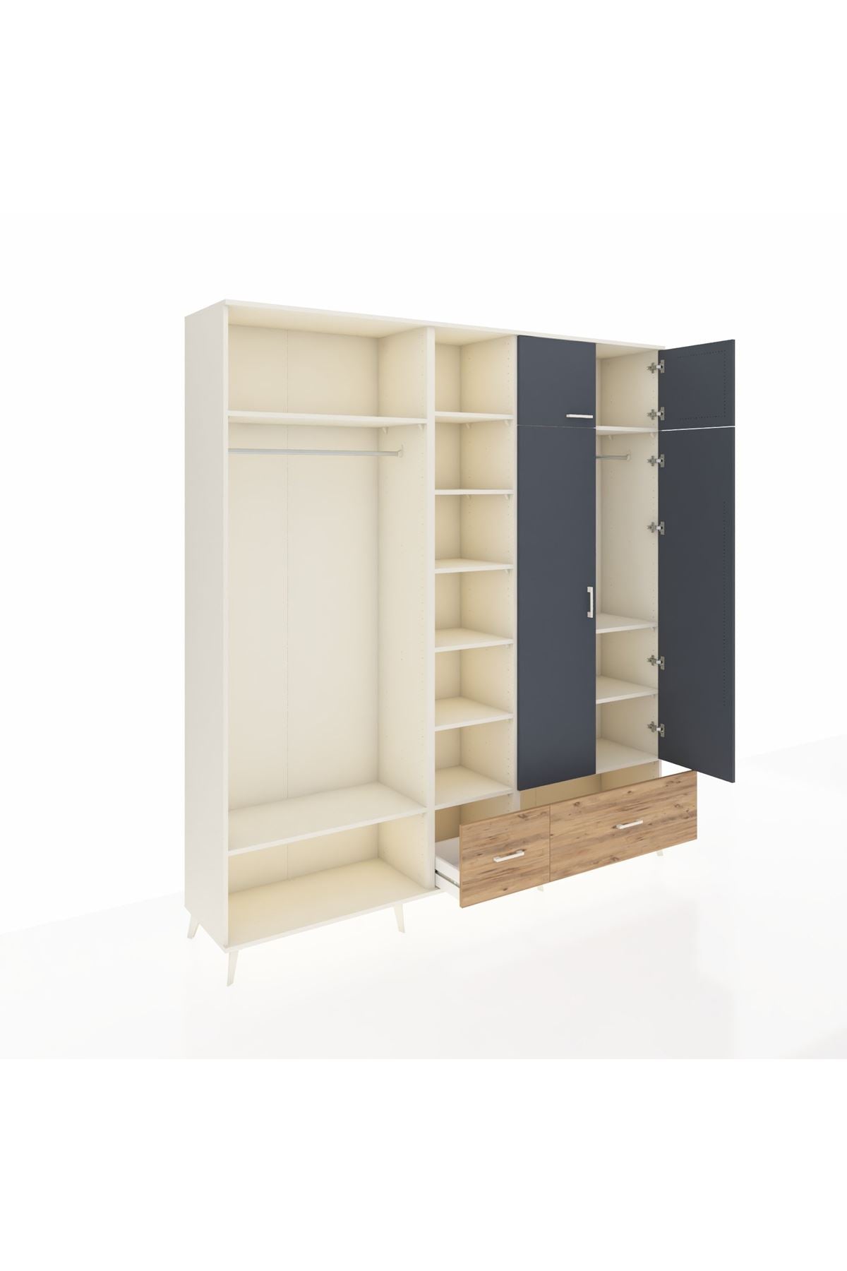 Hyperion Dolap 12 Raflı 2 Çekmeceli 2 Askılı 220x44x243 Aytaşı-Antrasit/Çam