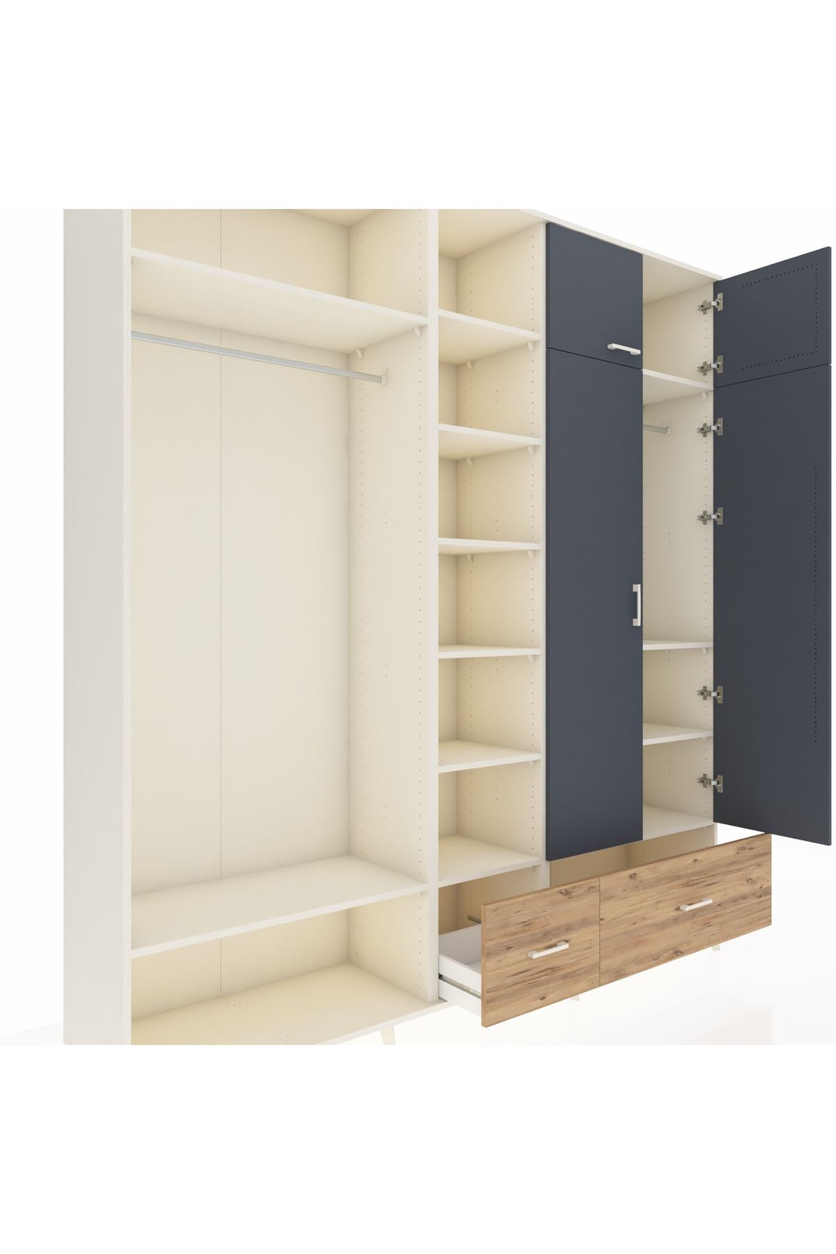 Hyperion Dolap 12 Raflı 2 Çekmeceli 2 Askılı 220x44x243 Aytaşı-Antrasit/Çam