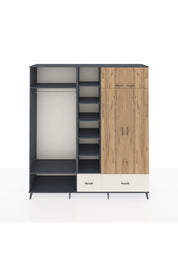 Hyperion Dolap 12 Raflı 2 Çekmeceli 2 Askılı 220x44x243 Antrasit-Çam/Aytaşı