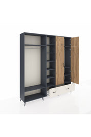 Hyperion Dolap 12 Raflı 2 Çekmeceli 2 Askılı 220x44x243 Antrasit-Çam/Aytaşı