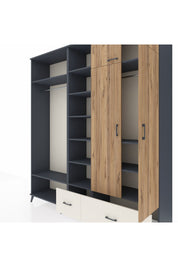 Hyperion Dolap 12 Raflı 2 Çekmeceli 2 Askılı 220x44x243 Antrasit-Çam/Aytaşı