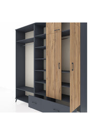 Hyperion Dolap 12 Raflı 2 Çekmeceli 2 Askılı 220x44x243 Antrasit-Çam/Antrasit