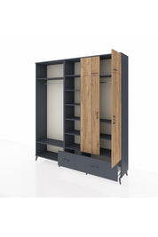 Hyperion Dolap 12 Raflı 2 Çekmeceli 2 Askılı 220x44x243 Antrasit-Çam/Antrasit