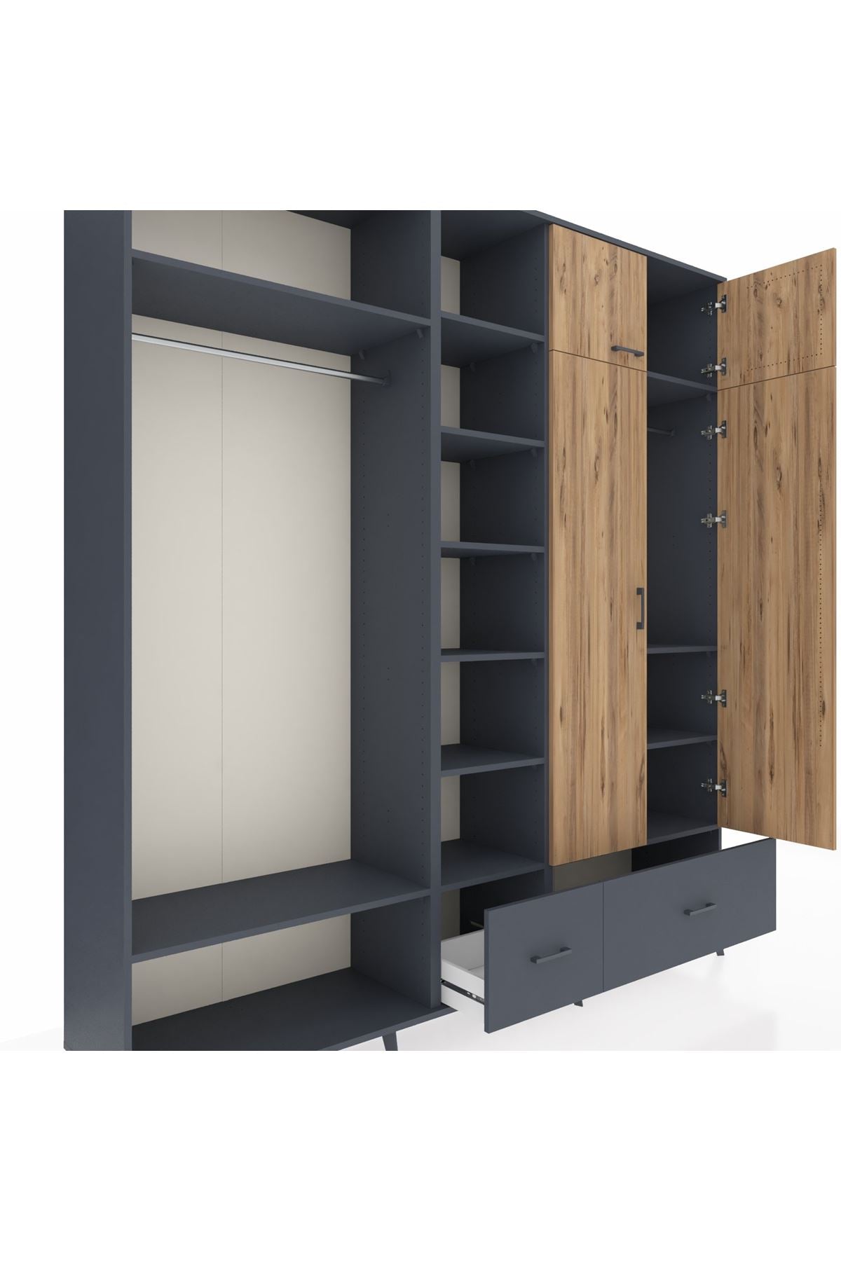 Hyperion Dolap 12 Raflı 2 Çekmeceli 2 Askılı 220x44x243 Antrasit-Çam/Antrasit