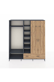 Hyperion Gardrop 12 Raflı 2 Çekmeceli 2 Askılı 220x44x243 Antrasit-Çam/Çam