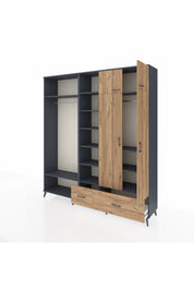 Hyperion Gardrop 12 Raflı 2 Çekmeceli 2 Askılı 220x44x243 Antrasit-Çam/Çam