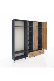 Hyperion Gardrop 12 Raflı 2 Çekmeceli 2 Askılı 220x44x243 Antrasit-Çam/Çam