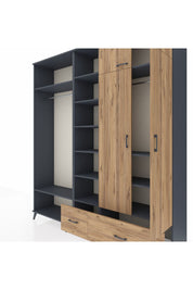 Hyperion Gardrop 12 Raflı 2 Çekmeceli 2 Askılı 220x44x243 Antrasit-Çam/Çam