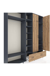 Hyperion Gardrop 12 Raflı 2 Çekmeceli 2 Askılı 220x44x243 Antrasit-Çam/Çam