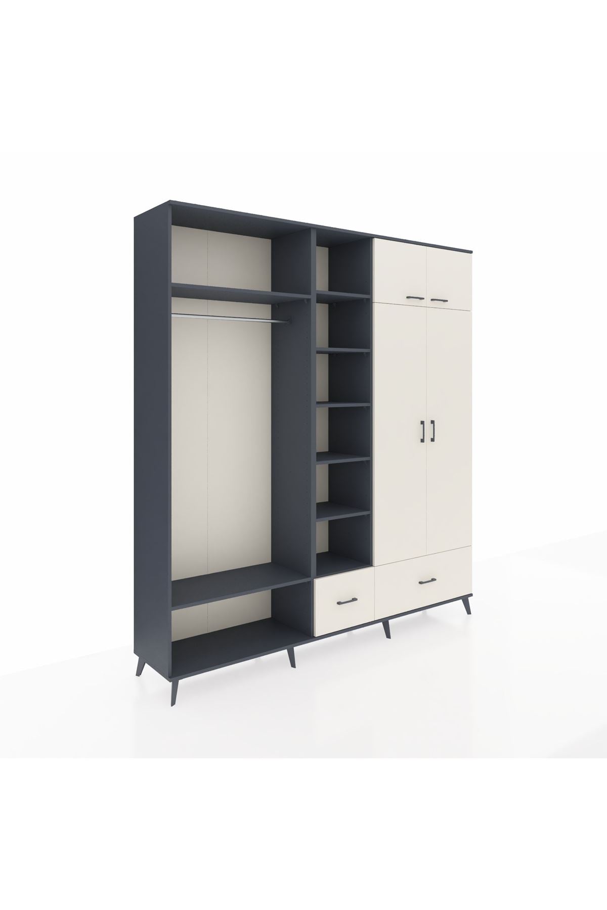 Hyperion Gardrop 12 Raflı 2 Çekmeceli 2 Askılı 220x44x243 Antrasit-Aytaşı/Aytaşı