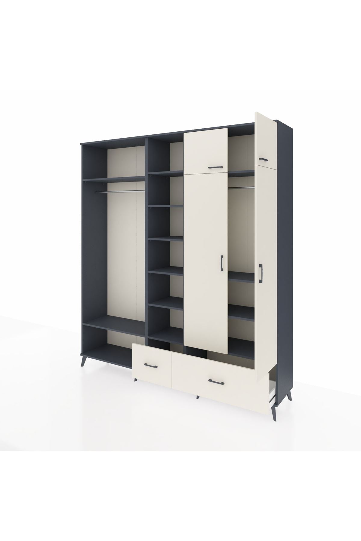 Hyperion Gardrop 12 Raflı 2 Çekmeceli 2 Askılı 220x44x243 Antrasit-Aytaşı/Aytaşı