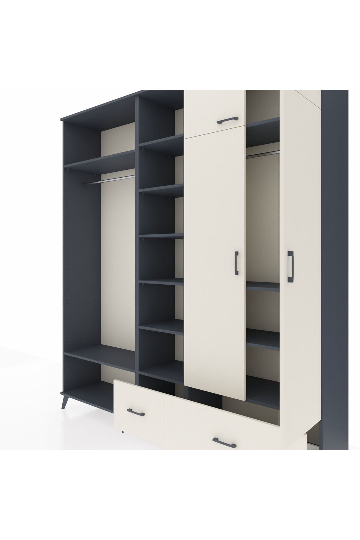 Hyperion Gardrop 12 Raflı 2 Çekmeceli 2 Askılı 220x44x243 Antrasit-Aytaşı/Aytaşı