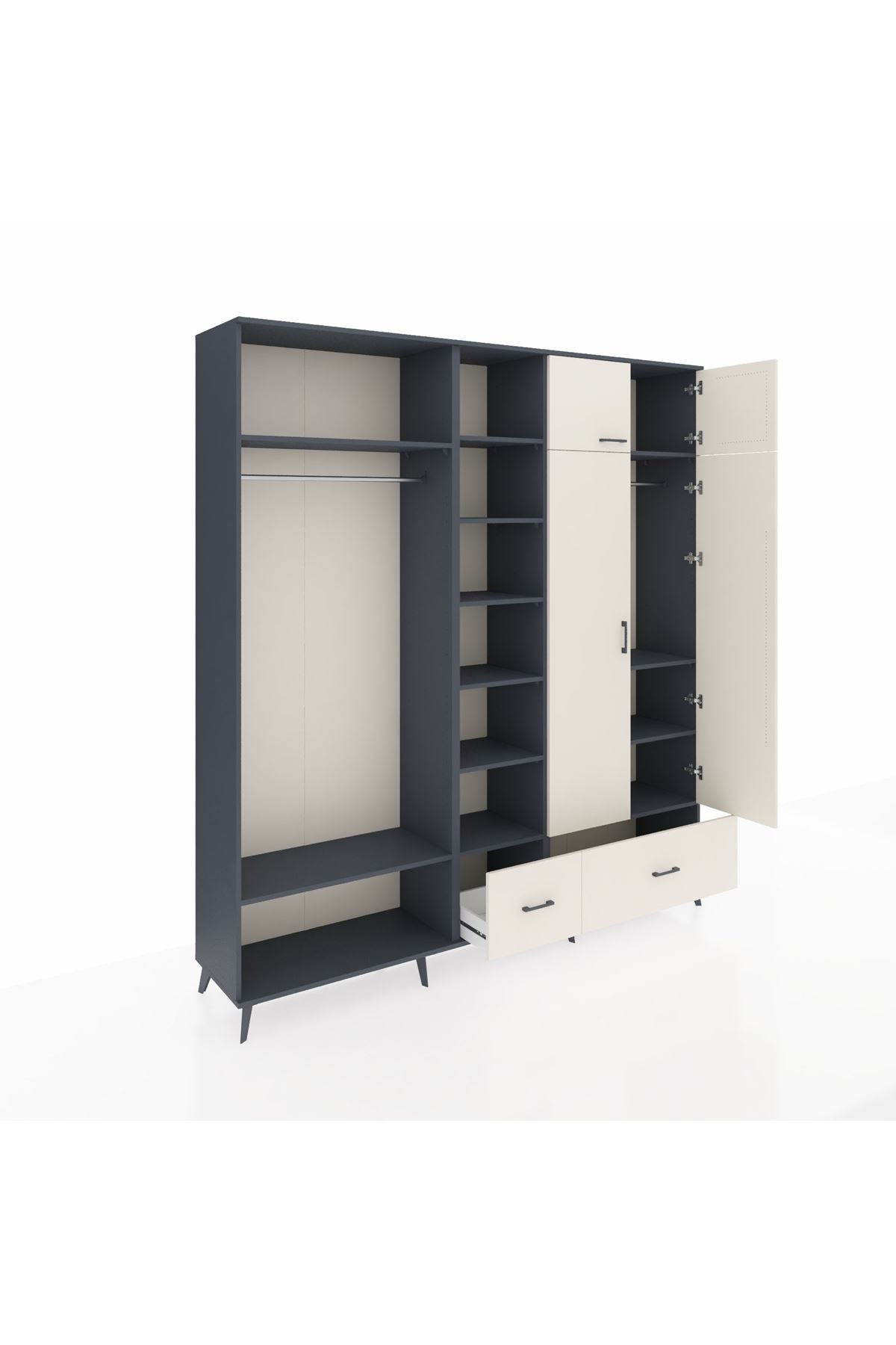 Hyperion Gardrop 12 Raflı 2 Çekmeceli 2 Askılı 220x44x243 Antrasit-Aytaşı/Aytaşı