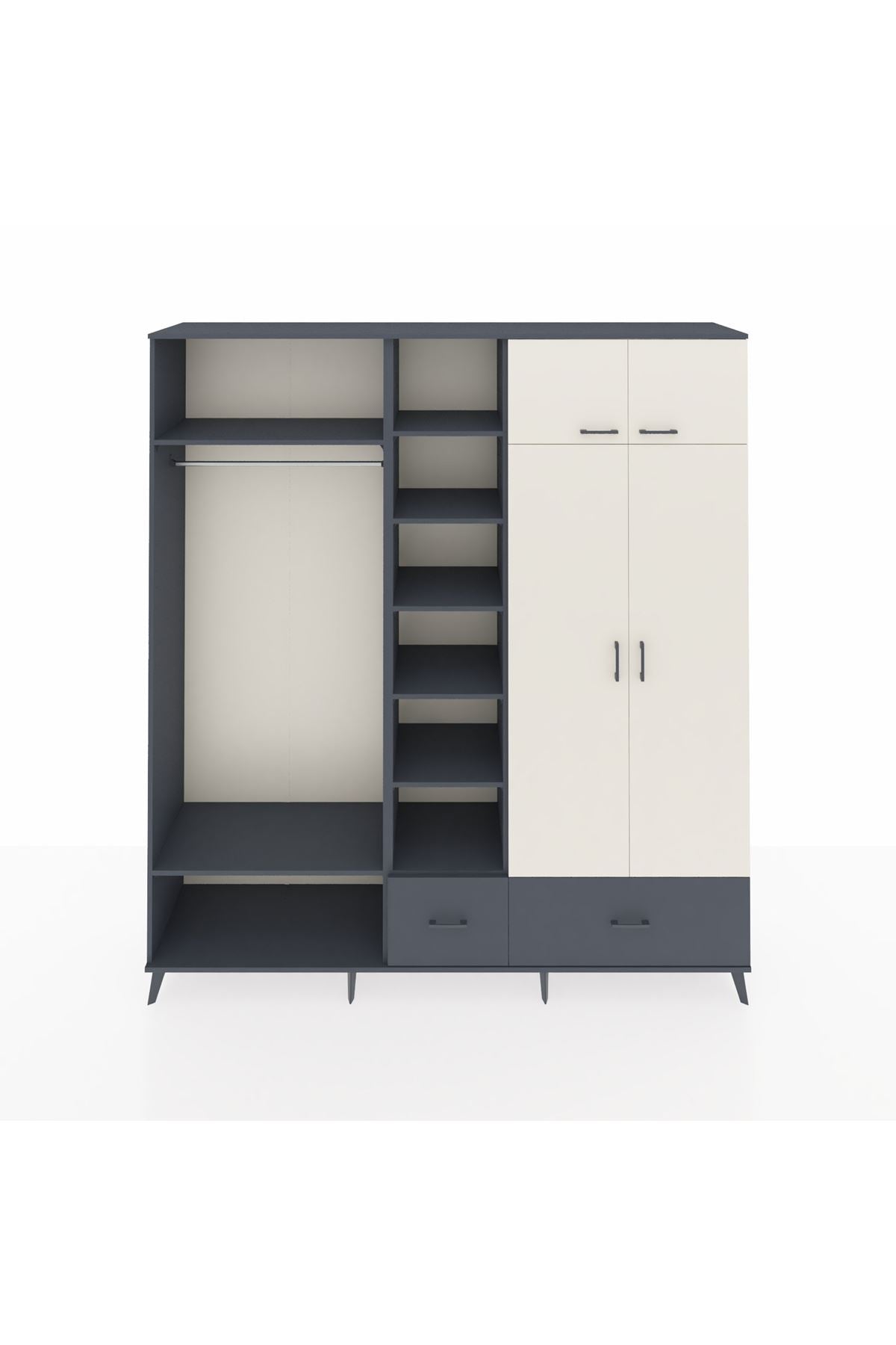 Hyperion Dolap 12 Raflı 2 Çekmeceli 2 Askılı 220x44x243 Antrasit-Aytaşı/Antrasit