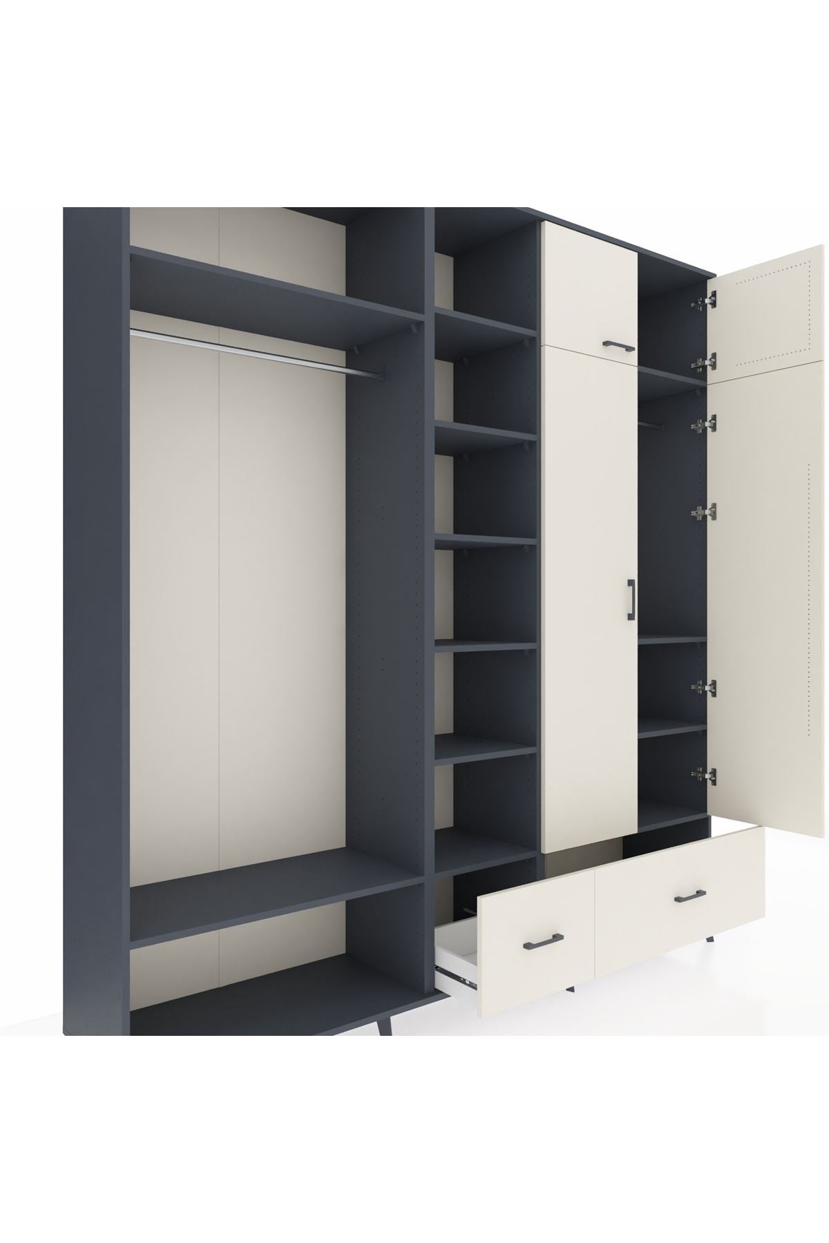 Hyperion Gardrop 12 Raflı 2 Çekmeceli 2 Askılı 220x44x243 Antrasit-Aytaşı/Aytaşı