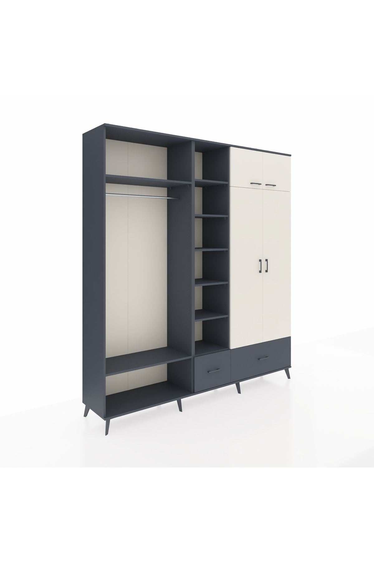 Hyperion Dolap 12 Raflı 2 Çekmeceli 2 Askılı 220x44x243 Antrasit-Aytaşı/Antrasit