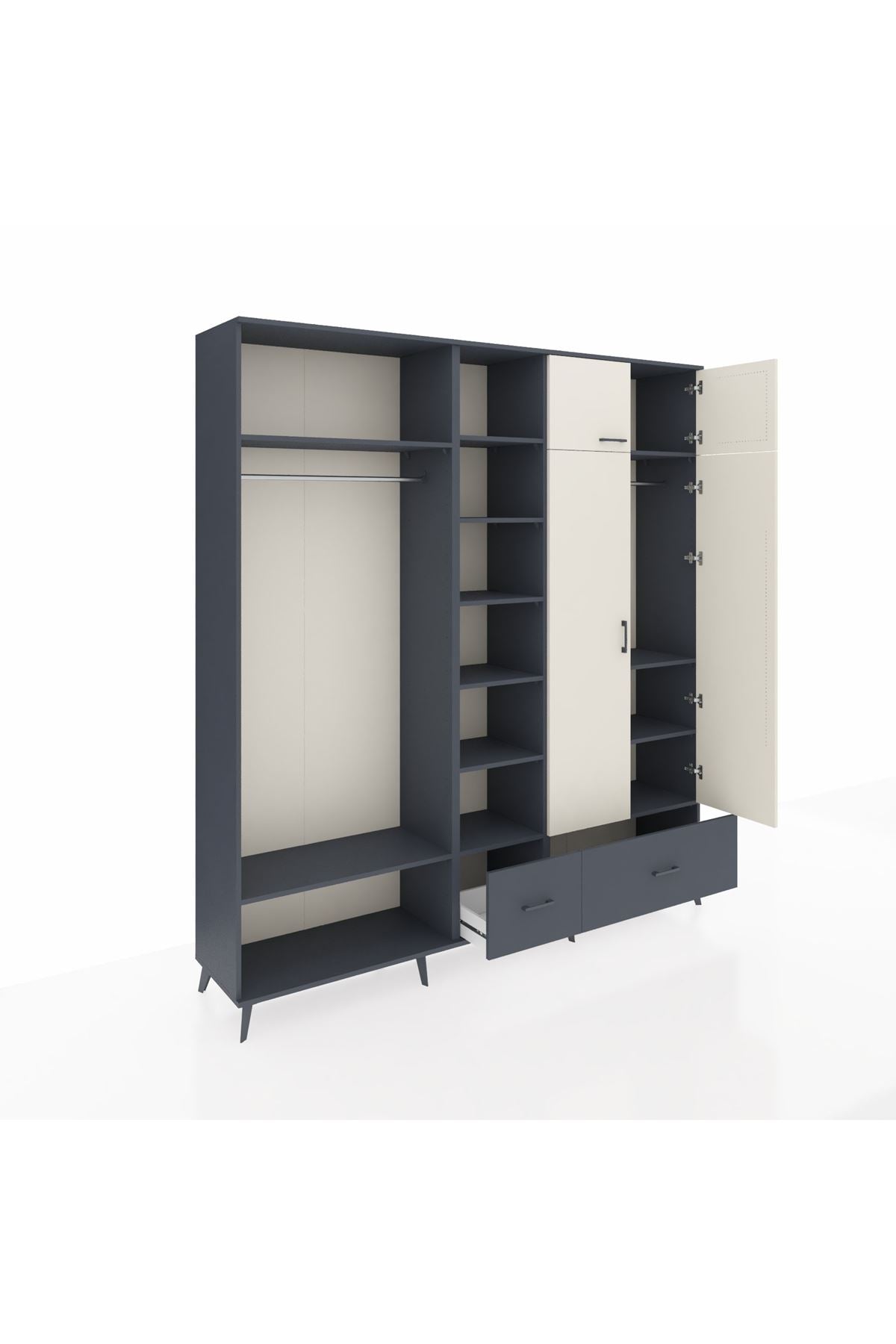 Hyperion Dolap 12 Raflı 2 Çekmeceli 2 Askılı 220x44x243 Antrasit-Aytaşı/Antrasit