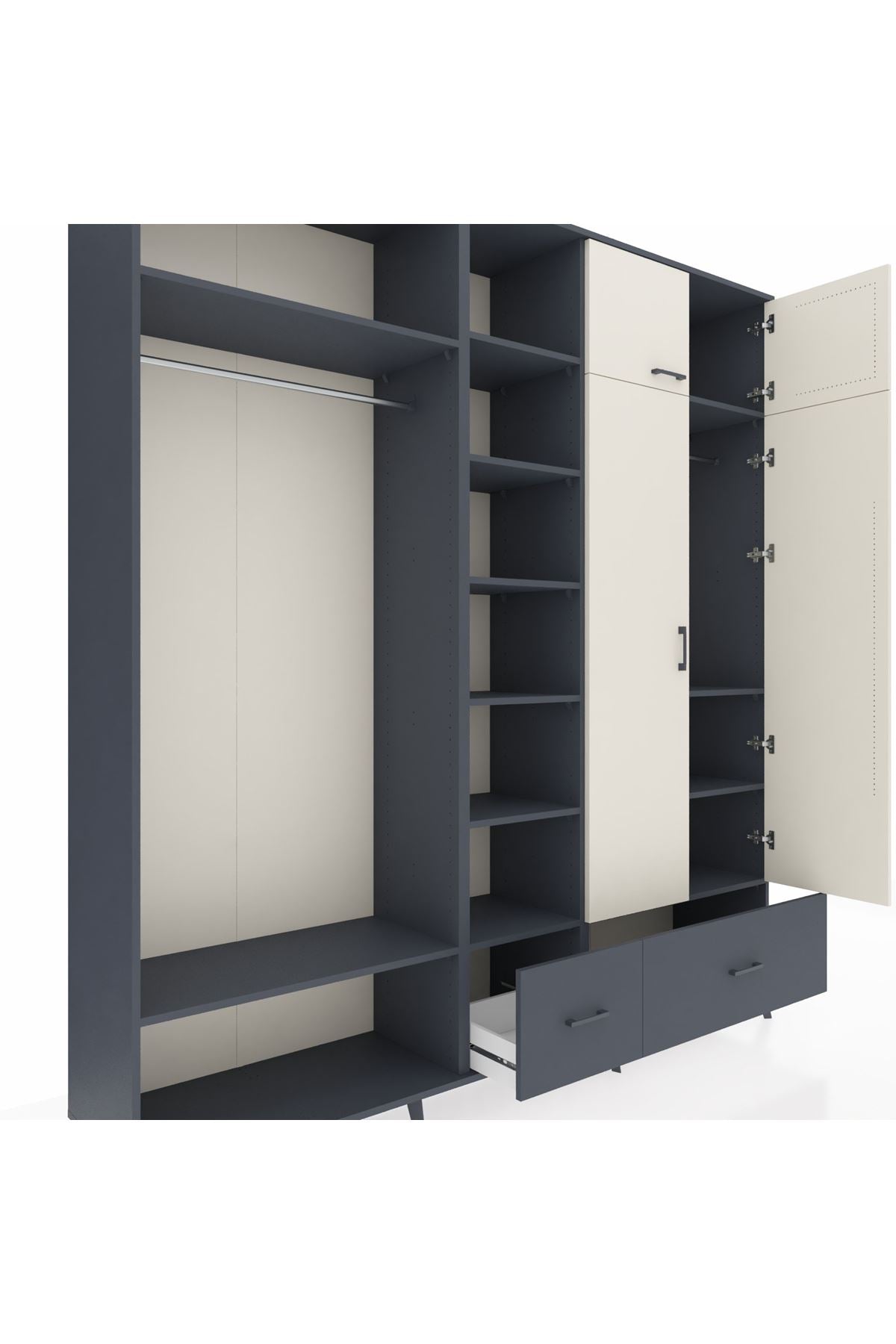 Hyperion Dolap 12 Raflı 2 Çekmeceli 2 Askılı 220x44x243 Antrasit-Aytaşı/Antrasit