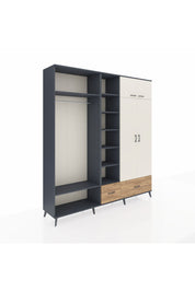 Hyperion Dolap 12 Raflı 2 Çekmeceli 2 Askılı 220x44x243 Antrasit-Aytaşı/Çam