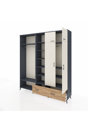 Hyperion Dolap 12 Raflı 2 Çekmeceli 2 Askılı 220x44x243 Antrasit-Aytaşı/Çam