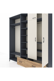 Hyperion Dolap 12 Raflı 2 Çekmeceli 2 Askılı 220x44x243 Antrasit-Aytaşı/Çam