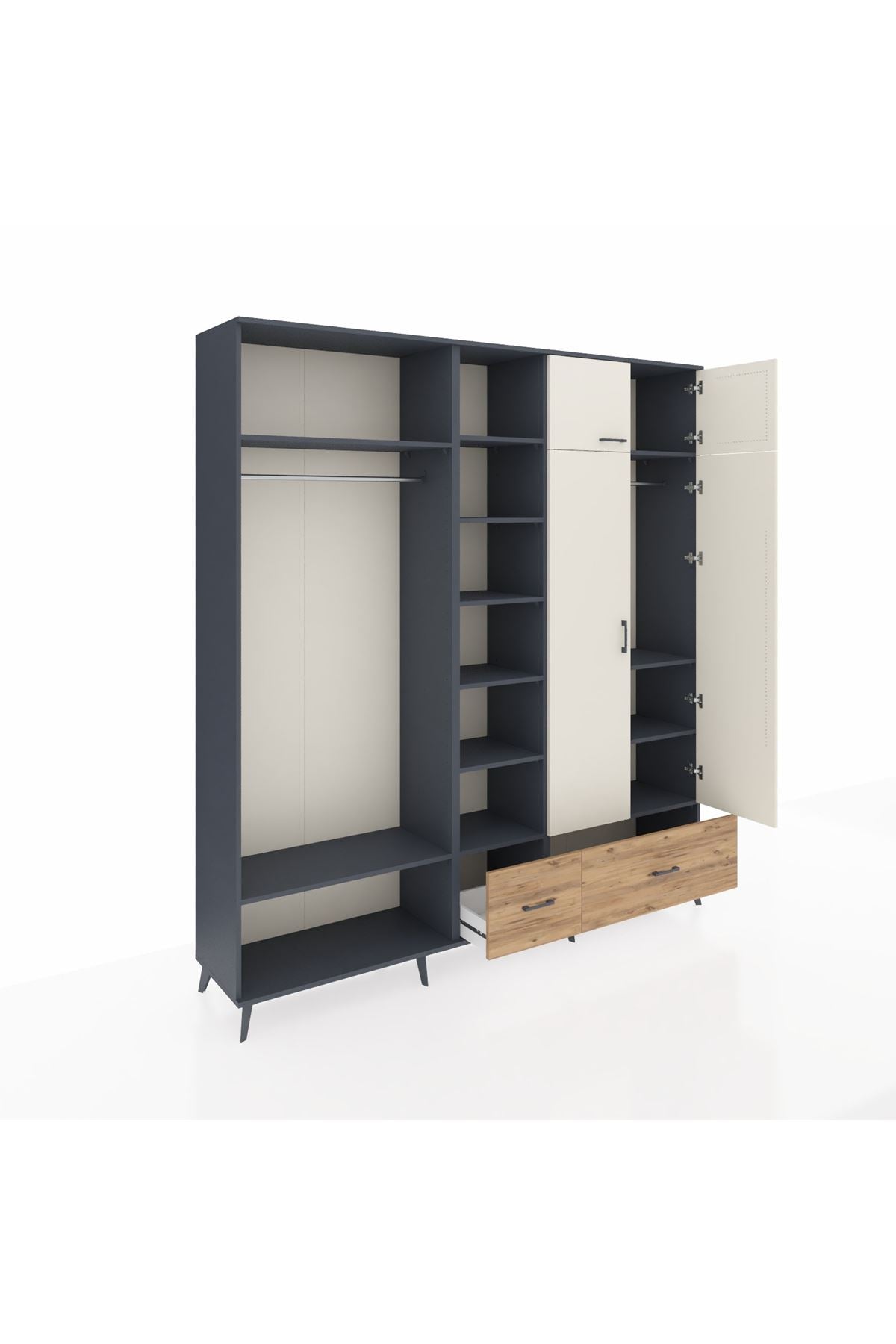 Hyperion Dolap 12 Raflı 2 Çekmeceli 2 Askılı 220x44x243 Antrasit-Aytaşı/Çam