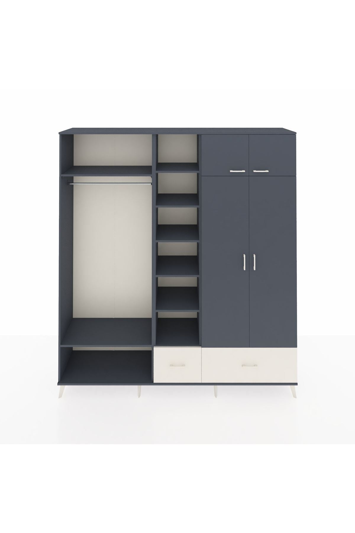 Hyperion Dolap 12 Raflı 2 Çekmeceli 2 Askılı 220x44x243 Antrasit-Antrasit/Aytaşı